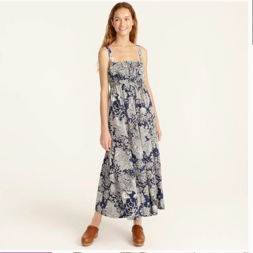 J.Crew Collection Gathered Tank in Navy Ratti Seashell Print Midi Dress Sz 16